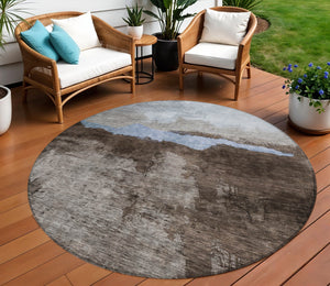Homeroots 3' Stylish Blue Gray And Gold Abstract Washable Area Rug For Indoor And Outdoor Spaces, Durable Design 8' Round Polyester 603001