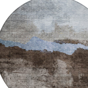 Homeroots 3' Stylish Blue Gray And Gold Abstract Washable Area Rug For Indoor And Outdoor Spaces, Durable Design 8' Round Polyester 603001