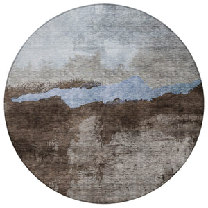 Homeroots 3' Stylish Blue Gray And Gold Abstract Washable Area Rug For Indoor And Outdoor Spaces, Durable Design 8' Round Polyester 603001