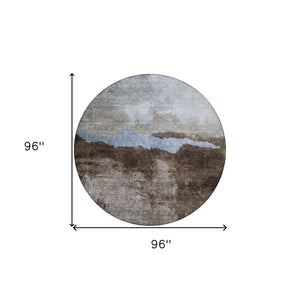 Homeroots 3' Stylish Blue Gray And Gold Abstract Washable Area Rug For Indoor And Outdoor Spaces, Durable Design 8' Round Polyester 603001