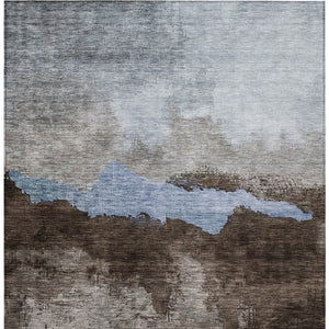 Homeroots 3' Stylish Blue Gray And Gold Abstract Washable Area Rug For Indoor And Outdoor Spaces, Durable Design 8' X 10' Polyester 603002