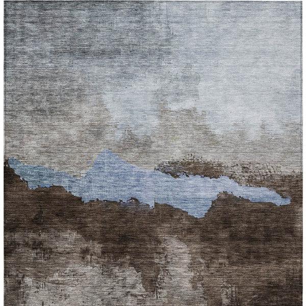Homeroots 3' Stylish Blue Gray And Gold Abstract Washable Area Rug For Indoor And Outdoor Spaces, Durable Design 8' X 10' Polyester 603002