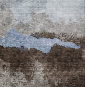 Homeroots 3' Stylish Blue Gray And Gold Abstract Washable Area Rug For Indoor And Outdoor Spaces, Durable Design 8' X 10' Polyester 603002