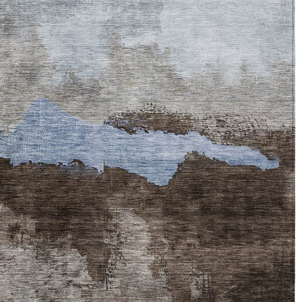 Homeroots 3' Stylish Blue Gray And Gold Abstract Washable Area Rug For Indoor And Outdoor Spaces, Durable Design 8' X 10' Polyester 603002