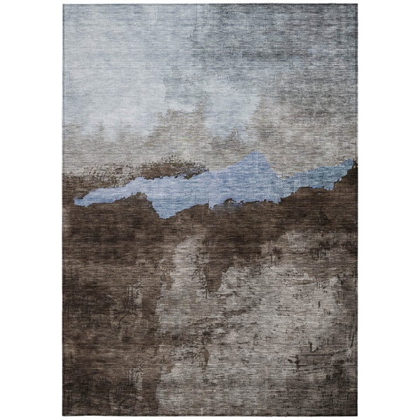 Homeroots 3' Stylish Blue Gray And Gold Abstract Washable Area Rug For Indoor And Outdoor Spaces, Durable Design 9' X 12' Polyester 603003