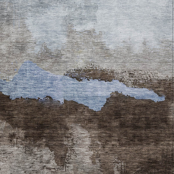 Homeroots 3' Stylish Blue Gray And Gold Abstract Washable Area Rug For Indoor And Outdoor Spaces, Durable Design 9' X 12' Polyester 603003