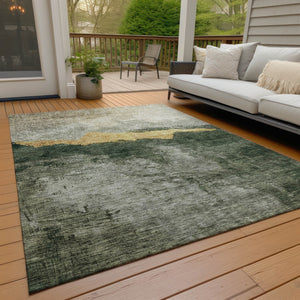 Homeroots 3' Stylish Blue Gray And Gold Abstract Washable Area Rug For Indoor And Outdoor Spaces, Durable Design 3' X 5' Polyester 603005