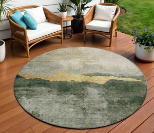 Homeroots 3' Stylish Blue Gray And Gold Abstract Washable Area Rug For Indoor And Outdoor Spaces, Durable Design 8' Round Polyester 603007