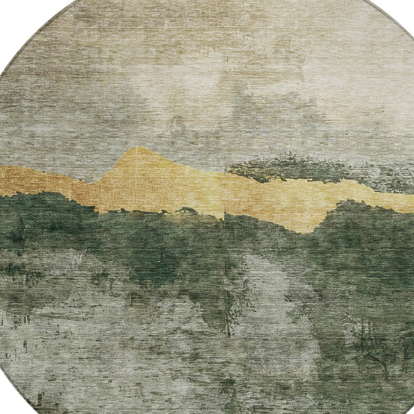 Homeroots 3' Stylish Blue Gray And Gold Abstract Washable Area Rug For Indoor And Outdoor Spaces, Durable Design 8' Round Polyester 603007