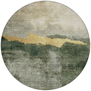 Homeroots 3' Stylish Blue Gray And Gold Abstract Washable Area Rug For Indoor And Outdoor Spaces, Durable Design 8' Round Polyester 603007