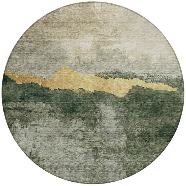 Homeroots 3' Stylish Blue Gray And Gold Abstract Washable Area Rug For Indoor And Outdoor Spaces, Durable Design 8' Round Polyester 603007