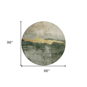 Homeroots 3' Stylish Blue Gray And Gold Abstract Washable Area Rug For Indoor And Outdoor Spaces, Durable Design 8' Round Polyester 603007