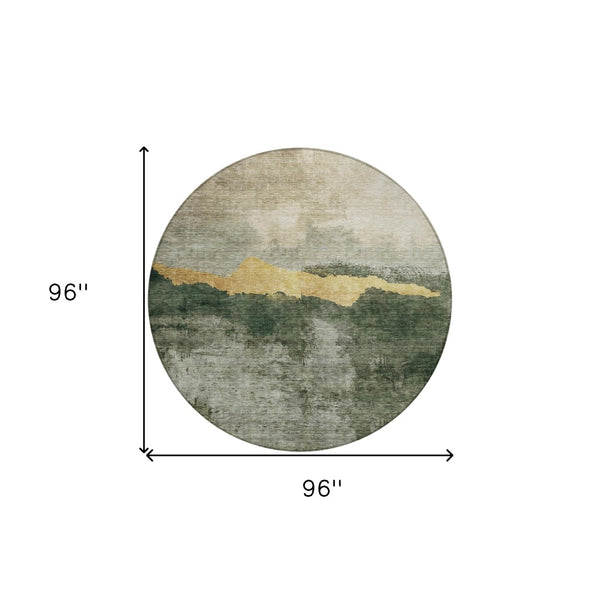 Homeroots 3' Stylish Blue Gray And Gold Abstract Washable Area Rug For Indoor And Outdoor Spaces, Durable Design 8' Round Polyester 603007