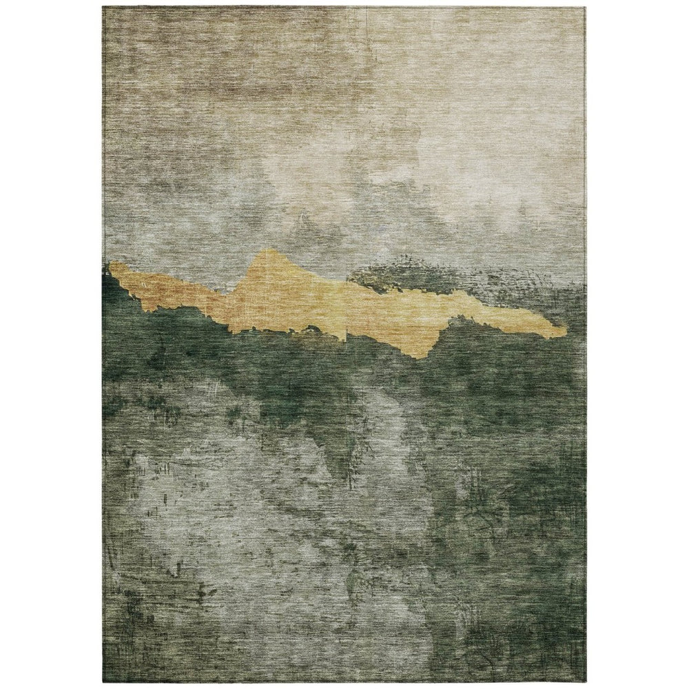 HomeRoots 5' Stylish Fern Green and Gold Abstract Washable Area Rug for Indoor and Outdoor Use, Durable Design 8' X 10' 603008