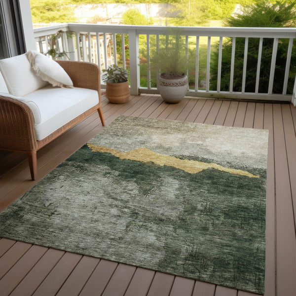 Homeroots 3' Stylish Blue Gray And Gold Abstract Washable Area Rug For Indoor And Outdoor Spaces, Durable Design 9' X 12' Polyester 603009