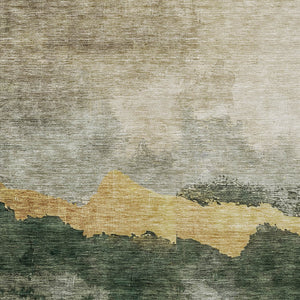 Homeroots 3' Stylish Blue Gray And Gold Abstract Washable Area Rug For Indoor And Outdoor Spaces, Durable Design 9' X 12' Polyester 603009