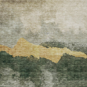 Homeroots 3' Stylish Blue Gray And Gold Abstract Washable Area Rug For Indoor And Outdoor Spaces, Durable Design 10' X 14' Polyester 603010