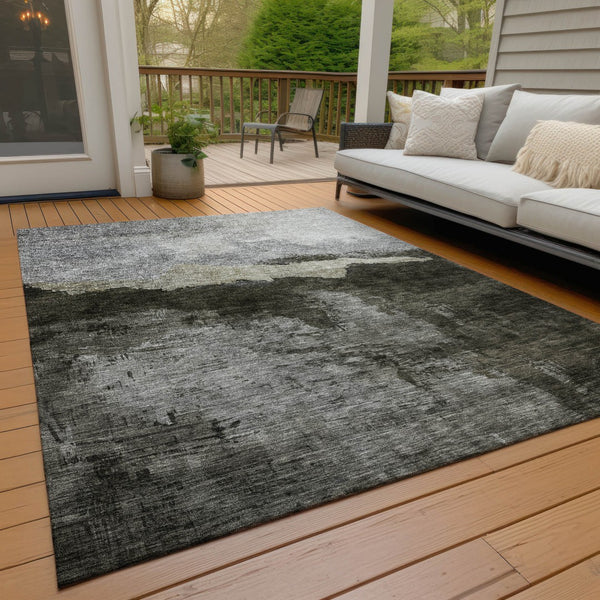 Homeroots 3' Stylish Blue Gray And Gold Abstract Washable Area Rug For Indoor And Outdoor Spaces, Durable Design 3' X 5' Polyester 603011
