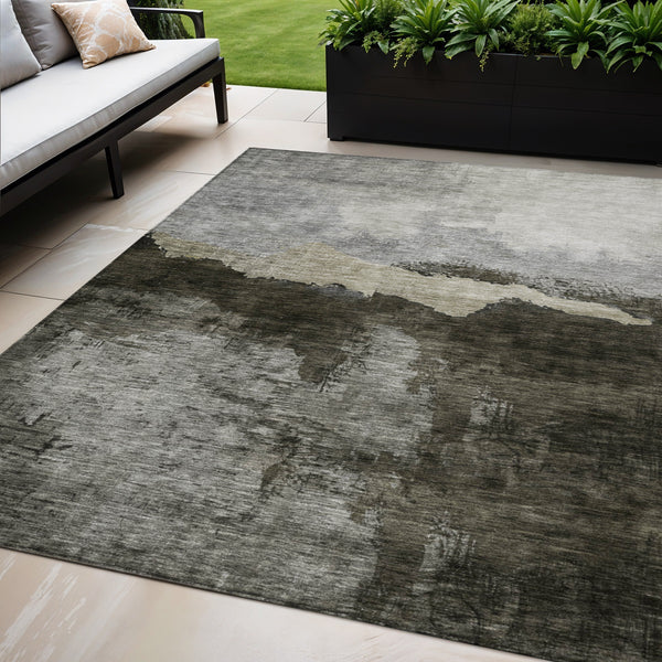 Homeroots 3' Stylish Blue Gray And Gold Abstract Washable Area Rug For Indoor And Outdoor Spaces, Durable Design 5' X 8' Polyester 603012