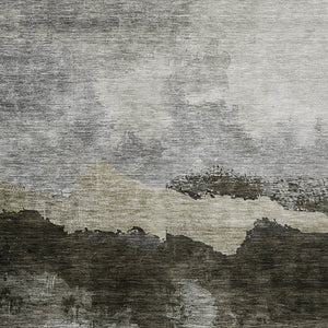 Homeroots 3' Stylish Blue Gray And Gold Abstract Washable Area Rug For Indoor And Outdoor Spaces, Durable Design 5' X 8' Polyester 603012