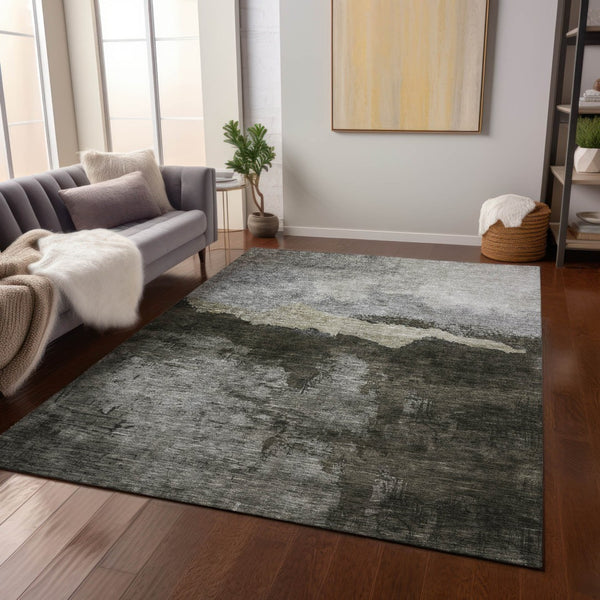 Homeroots 3' Stylish Blue Gray And Gold Abstract Washable Area Rug For Indoor And Outdoor Spaces, Durable Design 5' X 8' Polyester 603012