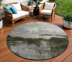 Homeroots 3' Stylish Blue Gray And Gold Abstract Washable Area Rug For Indoor And Outdoor Spaces, Durable Design 8' Round Polyester 603013