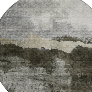 Homeroots 3' Stylish Blue Gray And Gold Abstract Washable Area Rug For Indoor And Outdoor Spaces, Durable Design 8' Round Polyester 603013