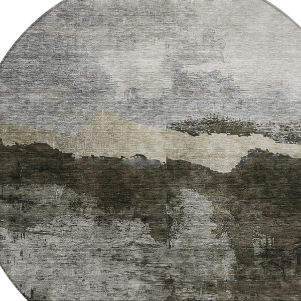 Homeroots 3' Stylish Blue Gray And Gold Abstract Washable Area Rug For Indoor And Outdoor Spaces, Durable Design 8' Round Polyester 603013