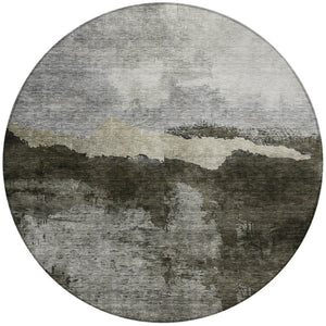 Homeroots 3' Stylish Blue Gray And Gold Abstract Washable Area Rug For Indoor And Outdoor Spaces, Durable Design 8' Round Polyester 603013