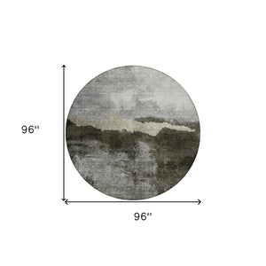 Homeroots 3' Stylish Blue Gray And Gold Abstract Washable Area Rug For Indoor And Outdoor Spaces, Durable Design 8' Round Polyester 603013