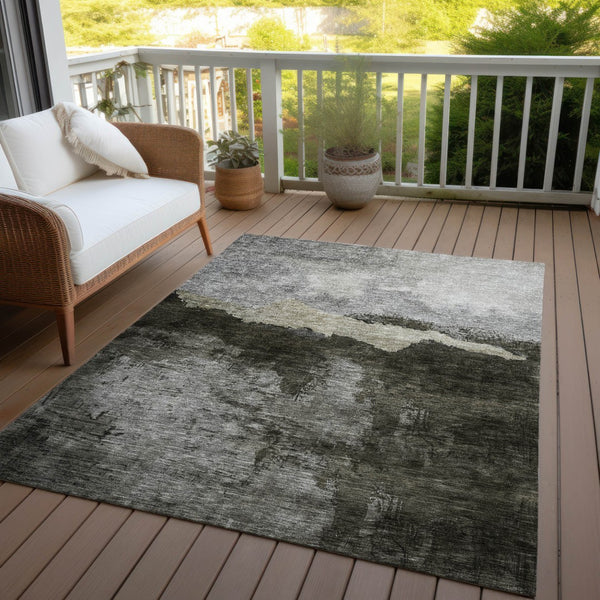 Homeroots 3' Stylish Blue Gray And Gold Abstract Washable Area Rug For Indoor And Outdoor Spaces, Durable Design 9' X 12' Polyester 603015