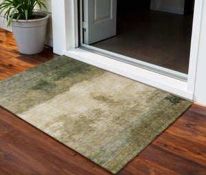 Homeroots 3' Enhance Your Space With A Stylish Fern Green & Beige Abstract Washable Indoor Outdoor Rug 3' X 5' Polyester 603017