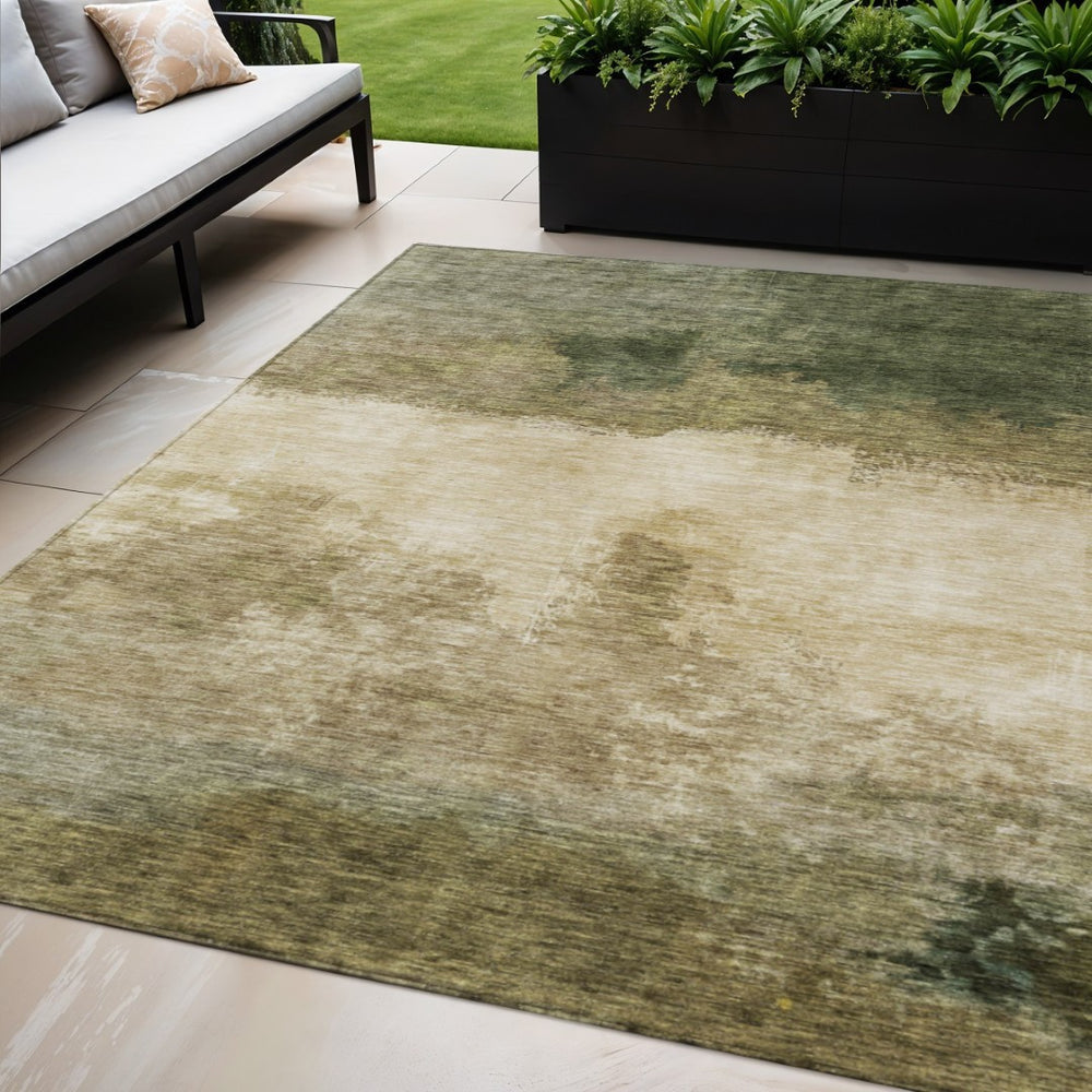 HomeRoots 5' Abstract Fern Green and Beige Indoor Outdoor Area Rug - Stylish, Durable, Washable Design for Any Space 5' X 8' 603018