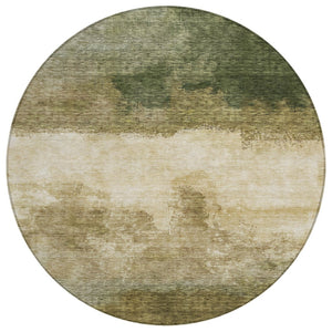HomeRoots 5' Abstract Fern Green and Beige Indoor Outdoor Area Rug - Stylish, Durable, Washable Design for Any Space 8' Round 603019