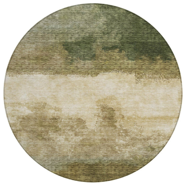 HomeRoots 5' Abstract Fern Green and Beige Indoor Outdoor Area Rug - Stylish, Durable, Washable Design for Any Space 8' Round 603019