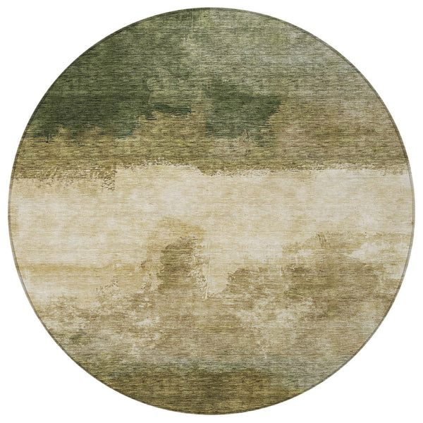 Homeroots 3' Enhance Your Space With A Stylish Fern Green & Beige Abstract Washable Indoor Outdoor Rug 8' Round Polyester 603019