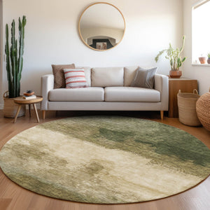 Homeroots 3' Enhance Your Space With A Stylish Fern Green & Beige Abstract Washable Indoor Outdoor Rug 8' Round Polyester 603019