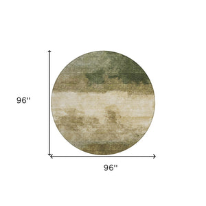 Homeroots 3' Enhance Your Space With A Stylish Fern Green & Beige Abstract Washable Indoor Outdoor Rug 8' Round Polyester 603019