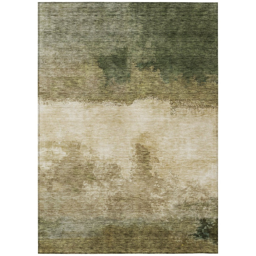 HomeRoots 9' X 12' Modern Fern Green and Beige Abstract Washable Rug for Indoor & Outdoor Versatile Use 603021