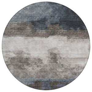 HomeRoots 5' Abstract Area Rug - Durable, Washable Indoor/Outdoor Design in Gray, Black & Brown Tones 8' Round 603025