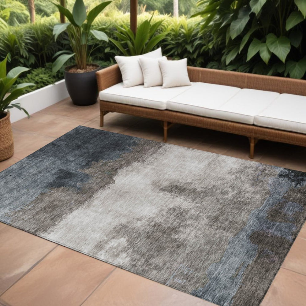 HomeRoots 9' X 12' Durable Abstract Area Rug in Gray, Black & Brown - Stylish Washable Indoor/Outdoor Accent 603027