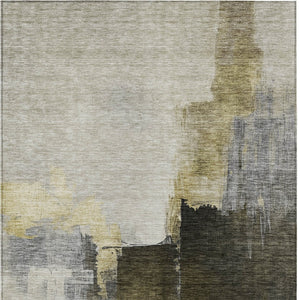 Homeroots 3' Khaki Light Green And Black Abstract Washable Area Rug For Indoor And Outdoor Spaces 3' X 5' Polyester 603029