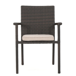 English Elm Christopher Knight Home® - SAN Rattan Dining Chair with Cushion – Weather-Resistant Wicker, Stackable, No-Assembly, Modern Patio Seating Brown Multi 60303.00CMBN
