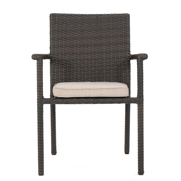 English Elm Christopher Knight Home® - SAN Rattan Dining Chair with Cushion – Weather-Resistant Wicker, Stackable, No-Assembly, Modern Patio Seating Brown Multi 60303.00CMBN