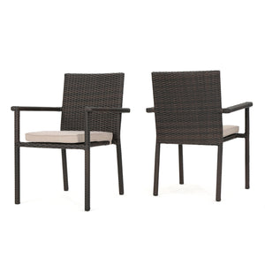 English Elm Christopher Knight Home® - SAN Rattan Dining Chair with Cushion – Weather-Resistant Wicker, Stackable, No-Assembly, Modern Patio Seating Brown Multi 60303.00CMBN