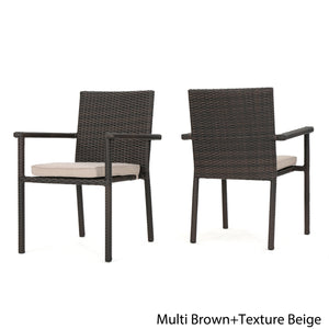 English Elm Christopher Knight Home® - SAN Rattan Dining Chair with Cushion – Weather-Resistant Wicker, Stackable, No-Assembly, Modern Patio Seating Brown Multi 60303.00CMBN