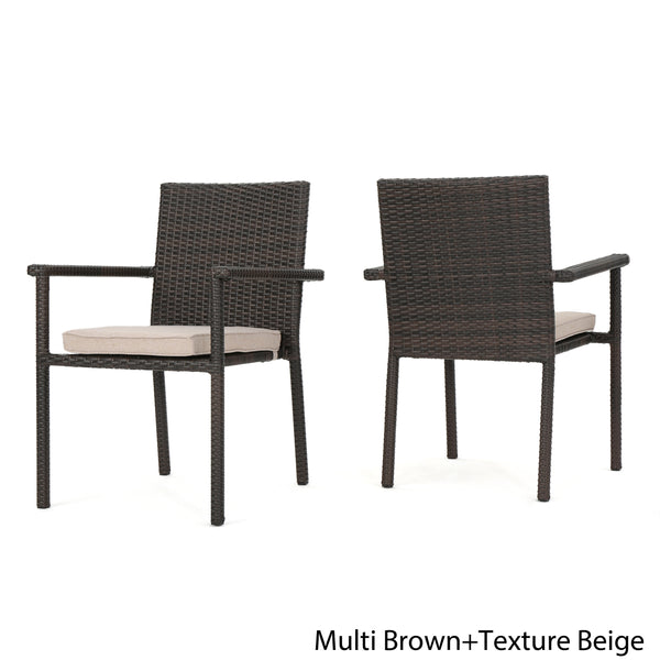 English Elm Christopher Knight Home® - SAN Rattan Dining Chair with Cushion – Weather-Resistant Wicker, Stackable, No-Assembly, Modern Patio Seating Brown Multi 60303.00CMBN