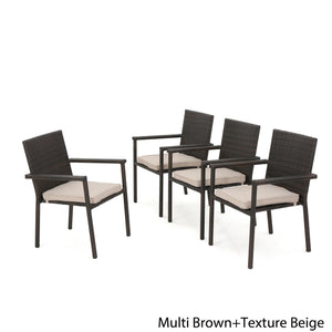 English Elm Christopher Knight Home® - SAN Rattan Dining Chair with Cushion – Weather-Resistant Wicker, Stackable, No-Assembly, Modern Patio Seating Brown Multi 60303.00CMBN