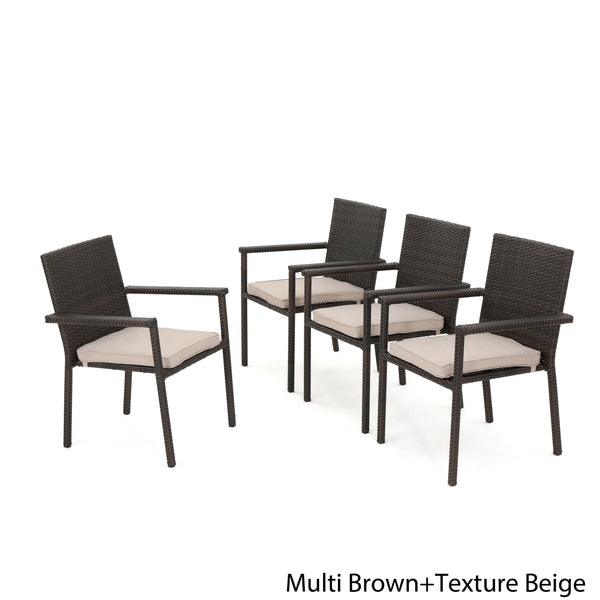 English Elm Christopher Knight Home® - SAN Rattan Dining Chair with Cushion – Weather-Resistant Wicker, Stackable, No-Assembly, Modern Patio Seating Brown Multi 60303.00CMBN