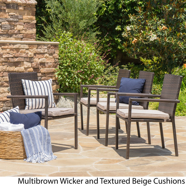 English Elm Christopher Knight Home® - SAN Rattan Dining Chair with Cushion – Weather-Resistant Wicker, Stackable, No-Assembly, Modern Patio Seating Brown Multi 60303.00CMBN